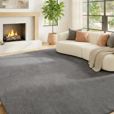 Tapis Cosy poils longs 160×230 cm — Gris clair lavable