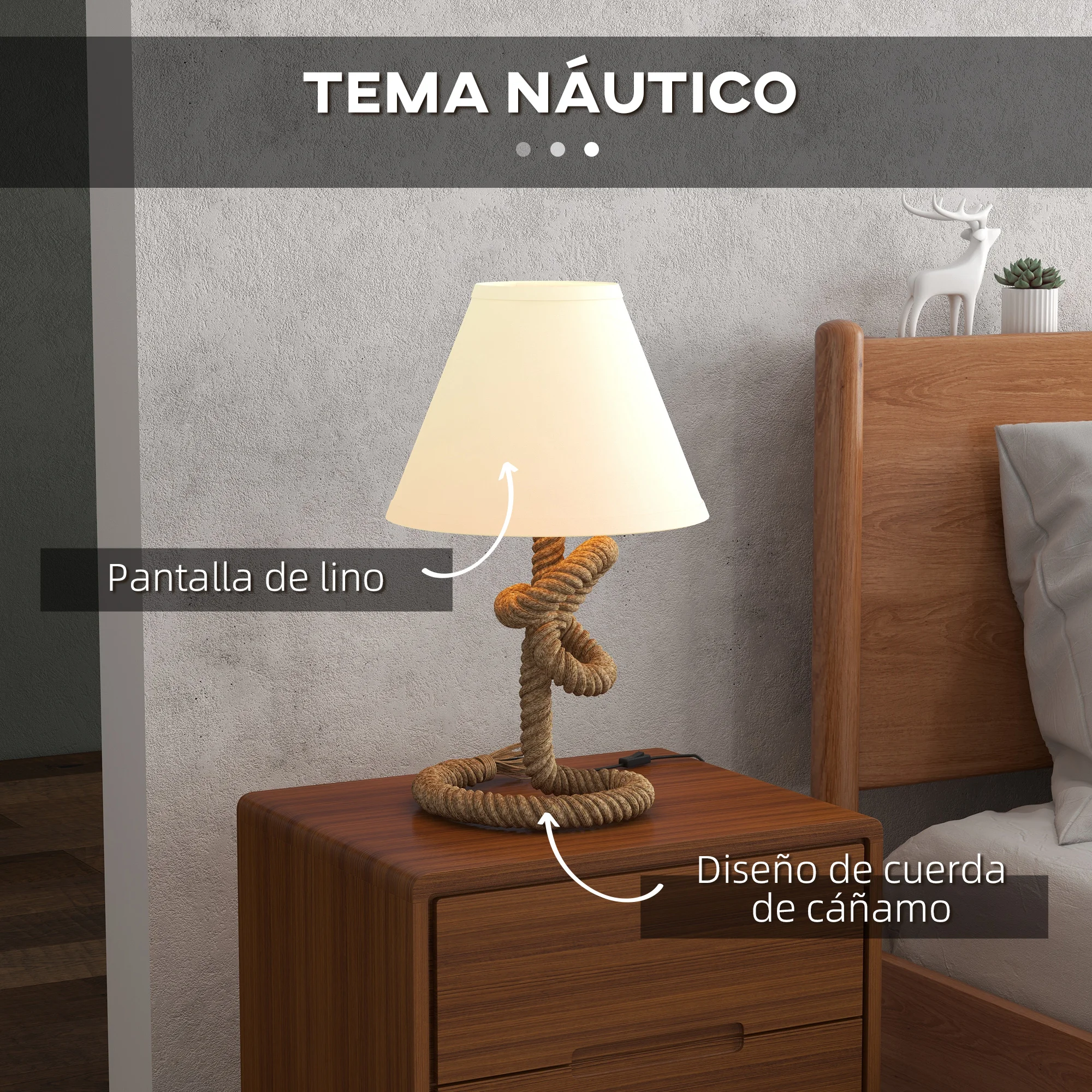 Lampe rétro métal & corde de lin — Marron beige – Image 4