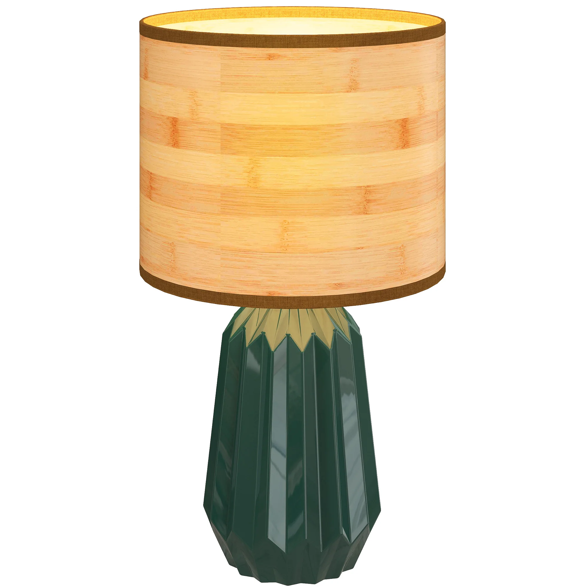 Lampe rétro céramique & lin — Vert sauge bois naturel
