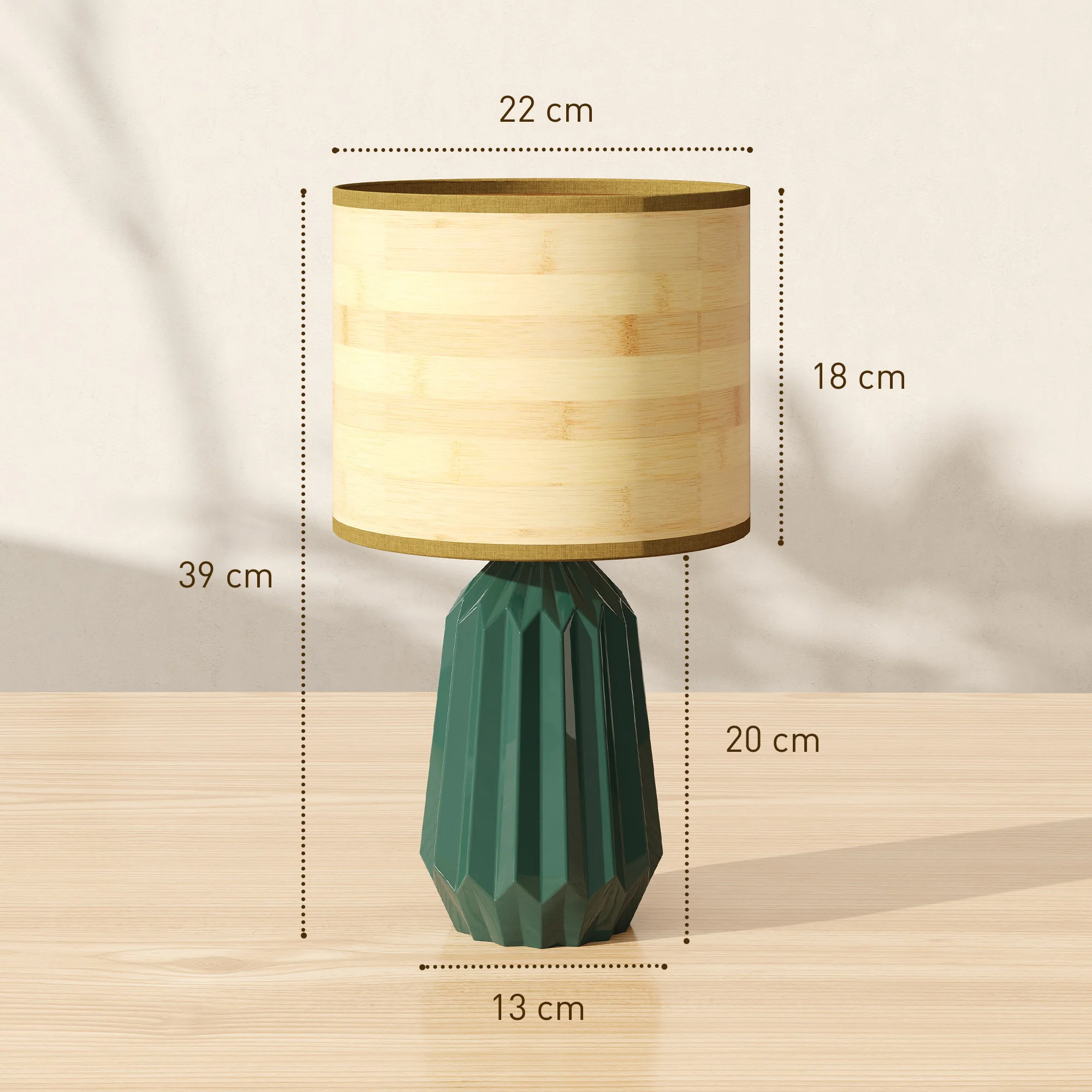 Lampe rétro céramique & lin — Vert sauge bois naturel – Image 3