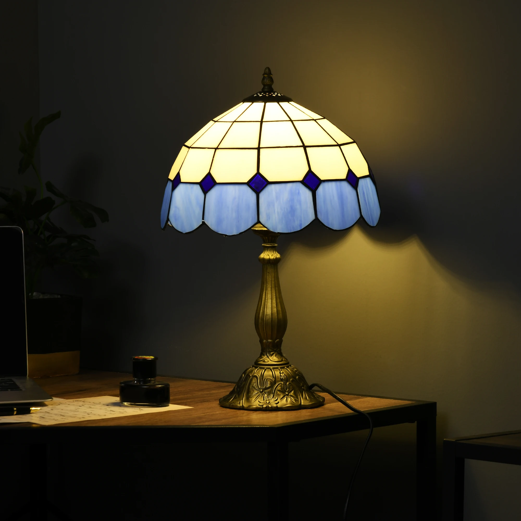 Lampe de chevet verre soufflé bleu Ø31×48 cm — Artisanale – Image 2