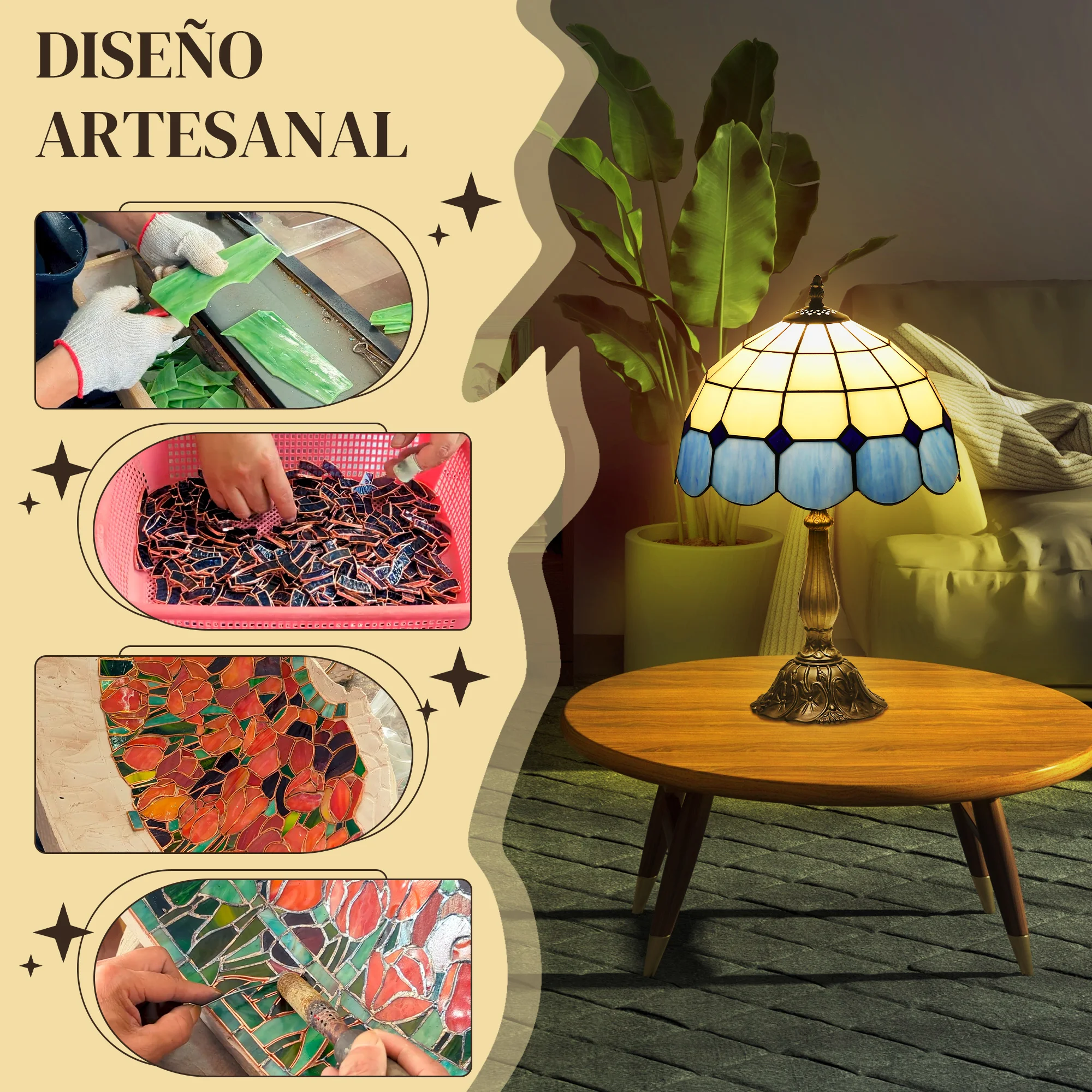 Lampe de chevet verre soufflé bleu Ø31×48 cm — Artisanale – Image 3