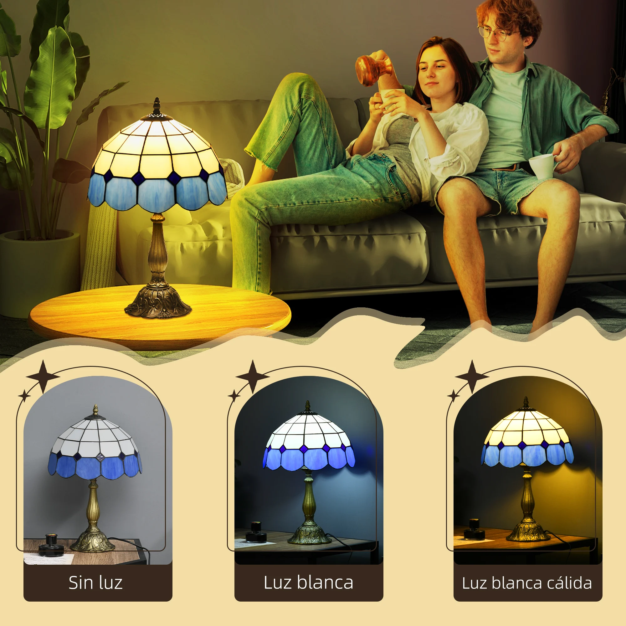Lampe de chevet verre soufflé bleu Ø31×48 cm — Artisanale – Image 4