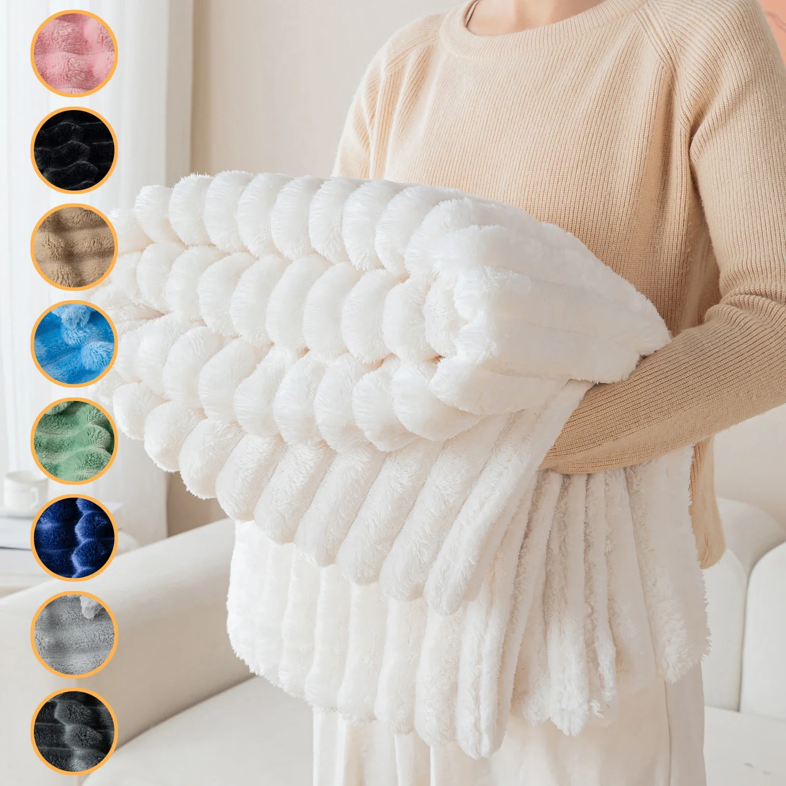 Plaid Cosy flanelle rayée déco canapé