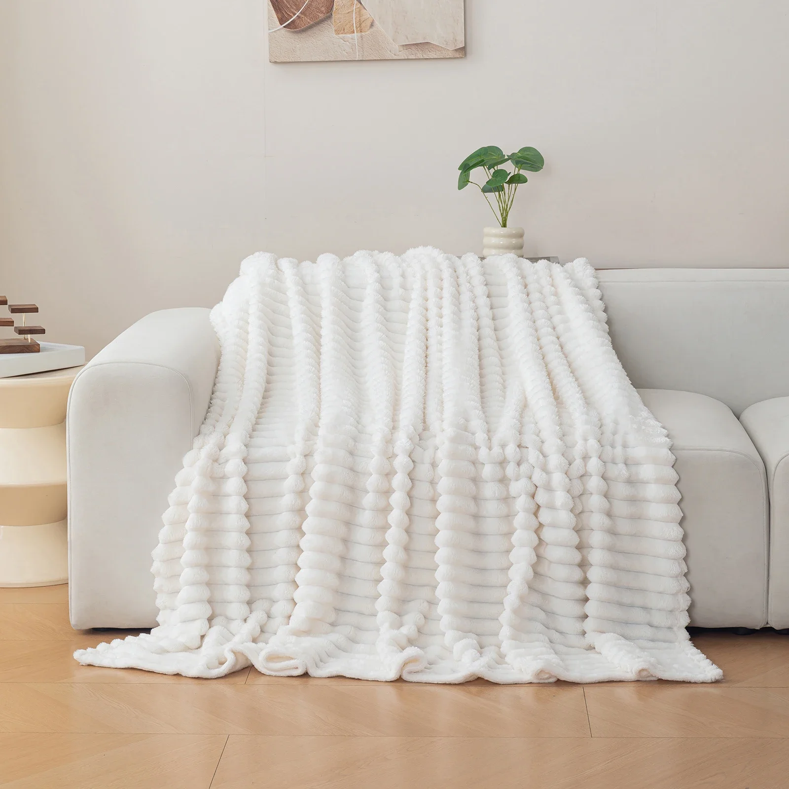 Plaid Cosy flanelle rayée déco canapé – Image 3