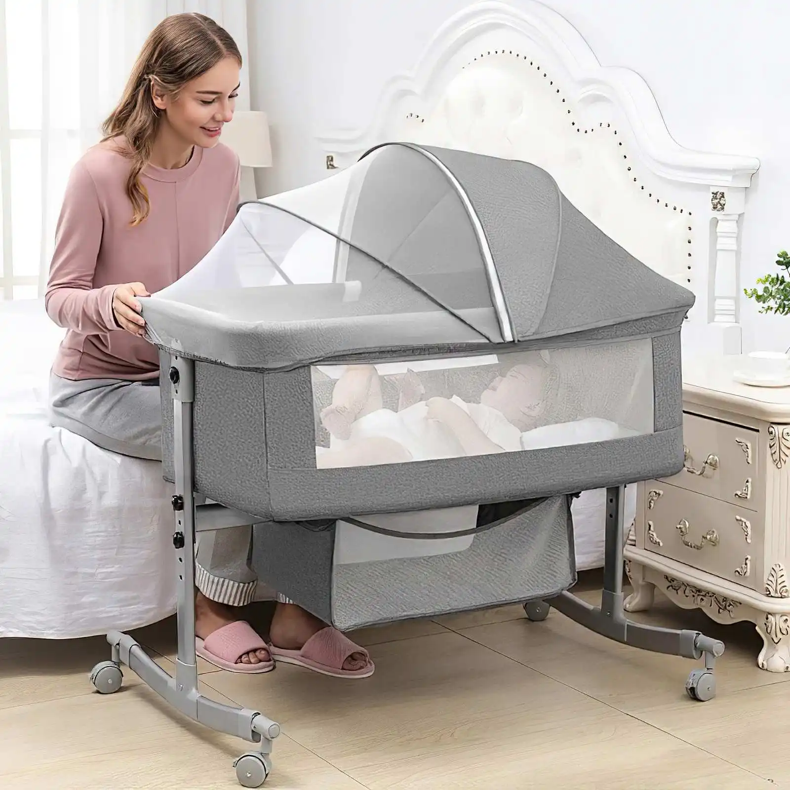 Lit enfant Lit bébé électrique bascule portable pliable moustiquaire – Image 2