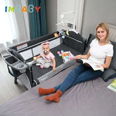 Lit enfant IMBABY berceau bébé multifonctionnel table à langer double étage