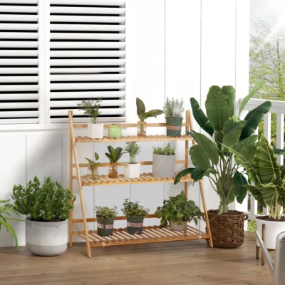 Étagère pliante plantes bambou 3 niveaux 100x39x97