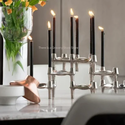 Bougie Candélabre luxe argent porte-bougie moléculaire