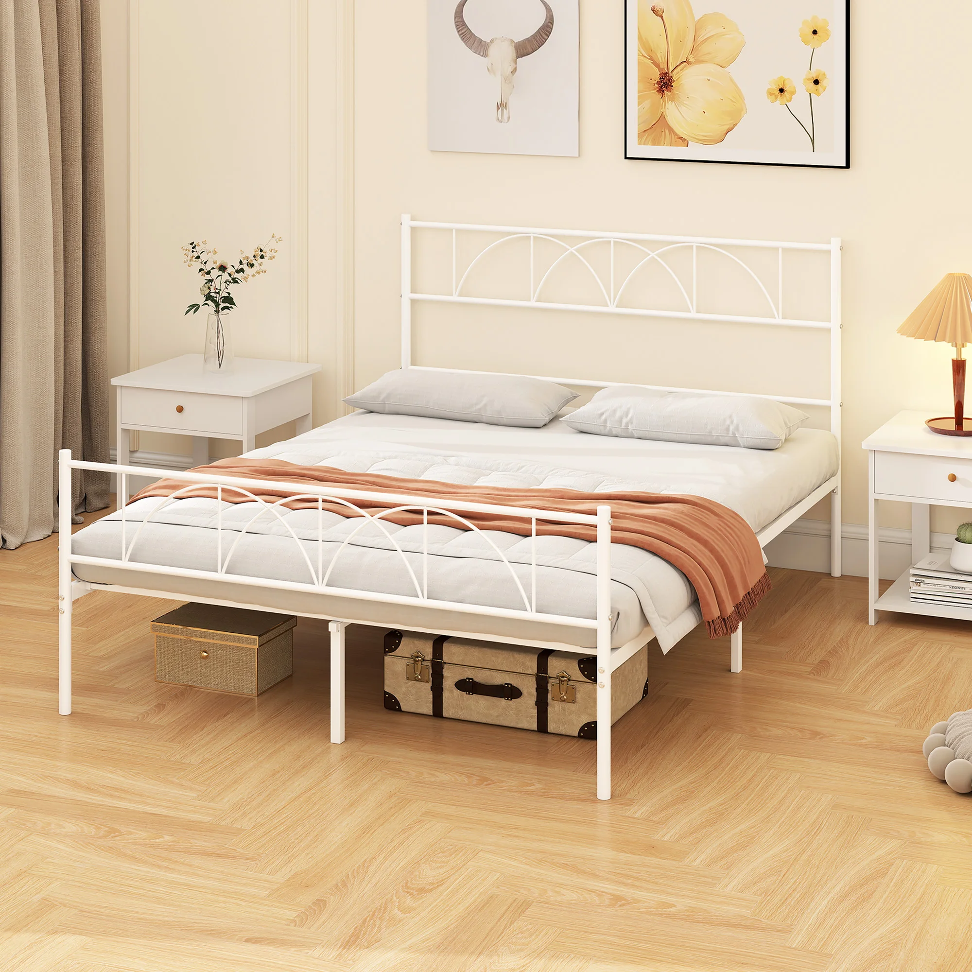 Tête de lit Lit 140x190 tête lit lattes acier rangement sous lit
