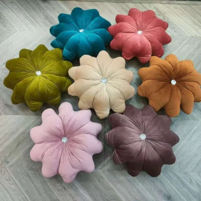 Coussin rond en velours en forme de fleur, coussin de dossier en tissu velours doux et luxueux pour canapé, lit, décorat