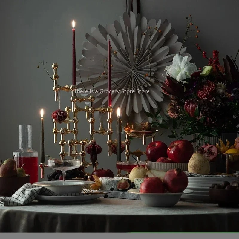 Bougie Candélabre métal moléculaire nordique argenté centre table – Image 3