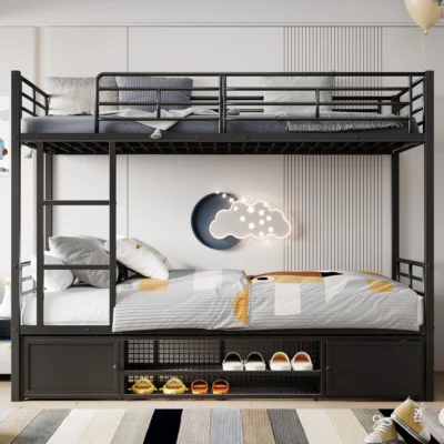 Lit superposé fer meuble chaussures armoire enfants/ados