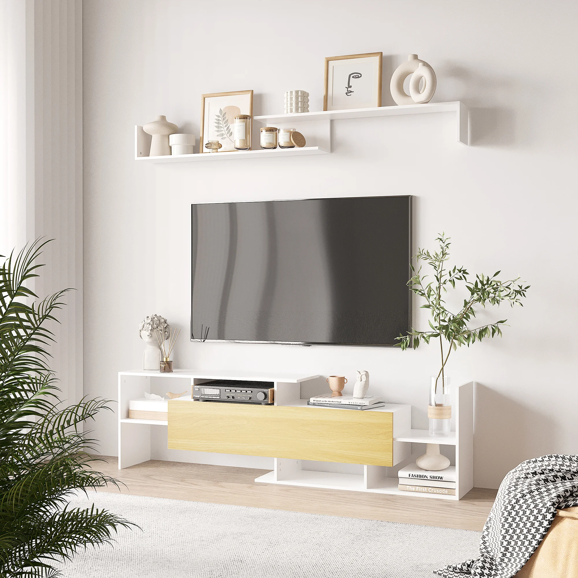 Pouf meuble TV salon 153.6x25x42 – Image 2