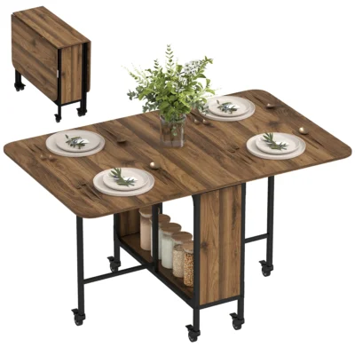 Table cuisine pliante roulettes ailes étagère 130x80x74