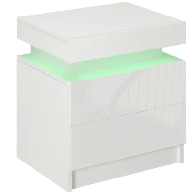 Chevet Table chevet blanche LED télécommande 45X35X52