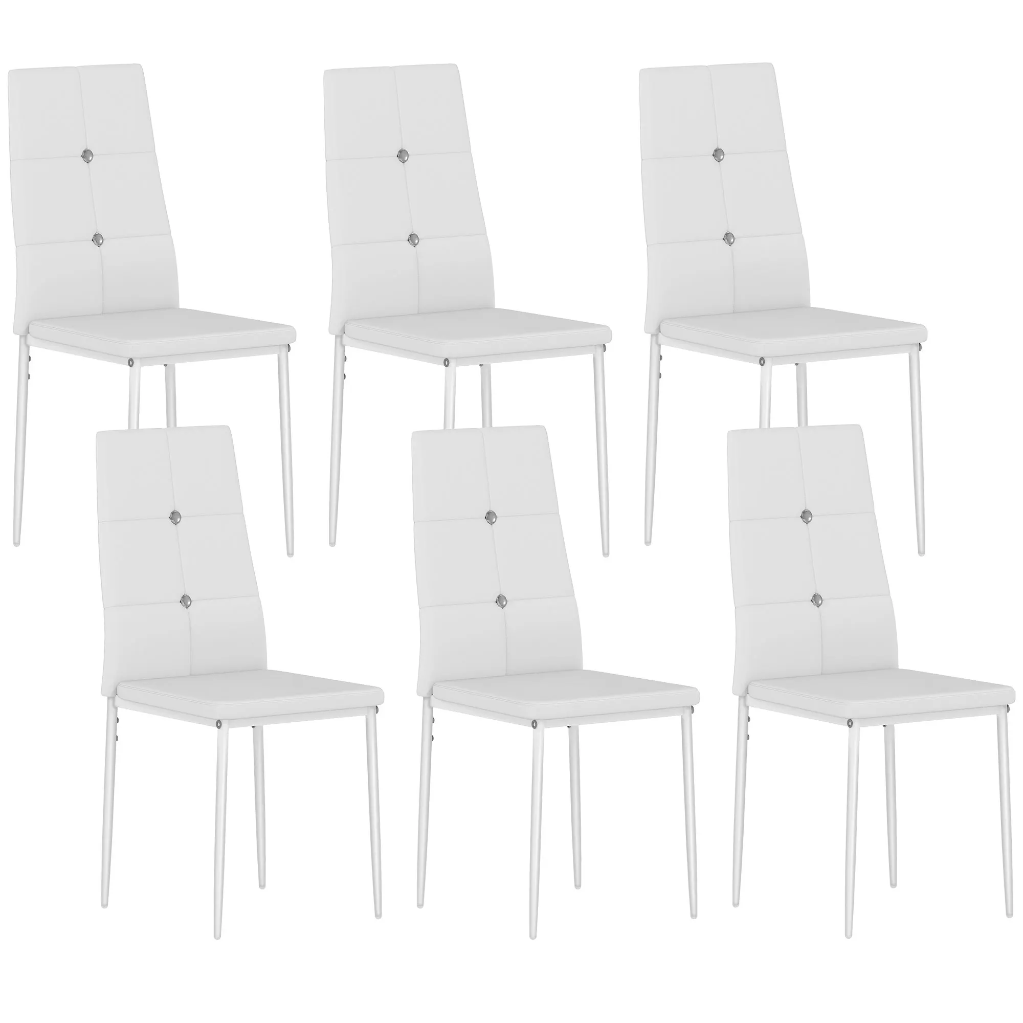 Chaise Lot 6 chaises salle manger PU dossier haut boutons pieds acier