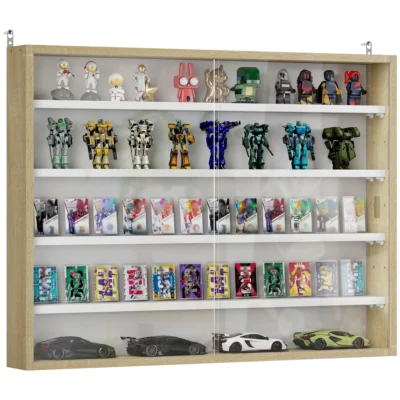 Étagère Vitrine murale bois 2 portes verre 80x9.5x60 blanc naturel