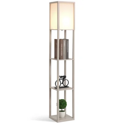 Étagère Lampadaire 3 étagères E27 40W chêne