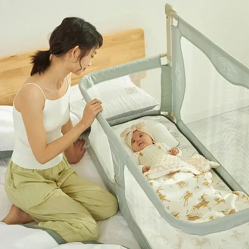 Lit enfant Lit bébé pliable garde-corps berceau chevet sécurité – Image 2