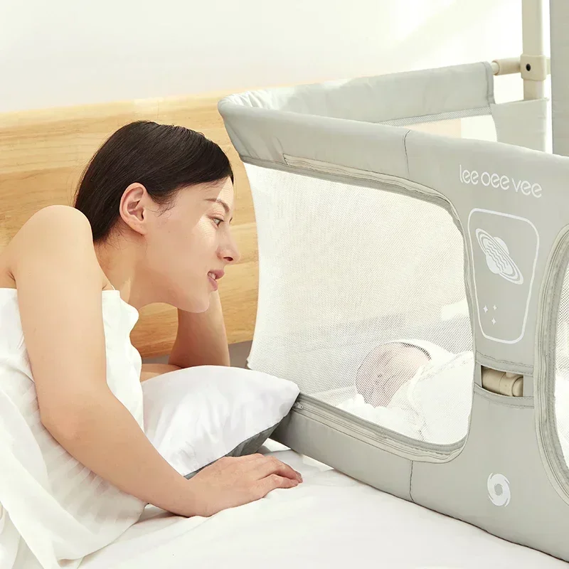 Lit enfant Lit bébé pliable double usage berceau chevet sécurité – Image 3