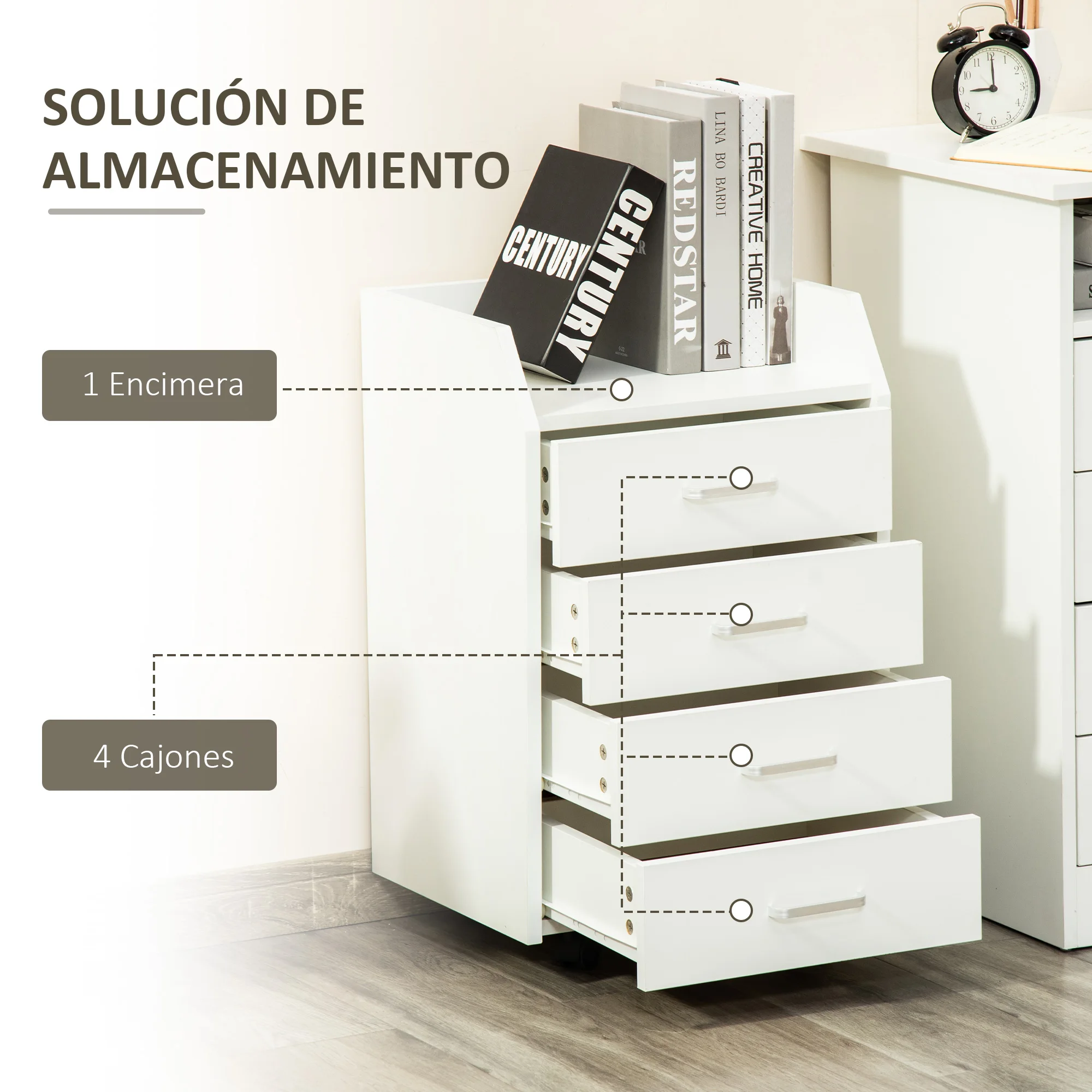 Meuble bureau 4 tiroirs 40x36x65 blanc – Image 3