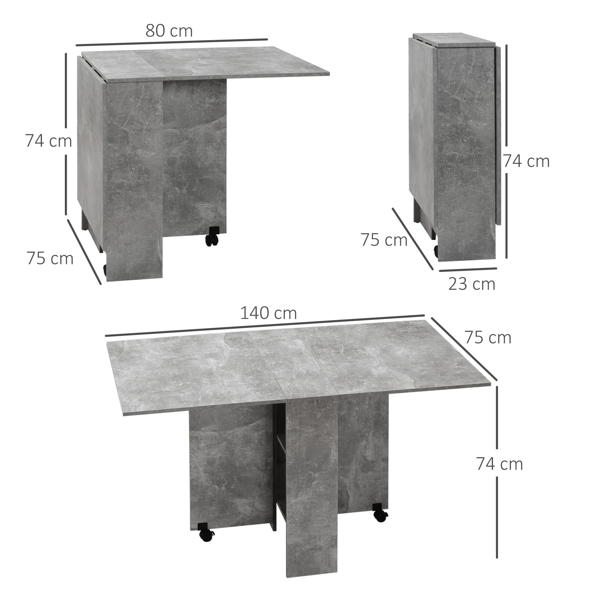 Table cuisine pliante 75x140x74 gris ciment – Image 3