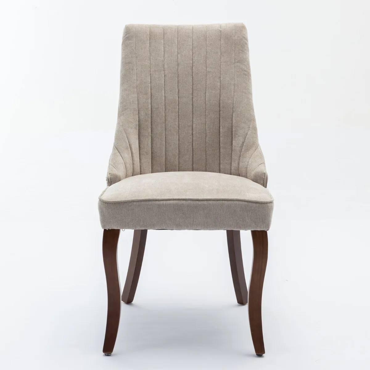 Chaise Lot 2 chaises lin floqué beige bois massif incurvés – Image 2