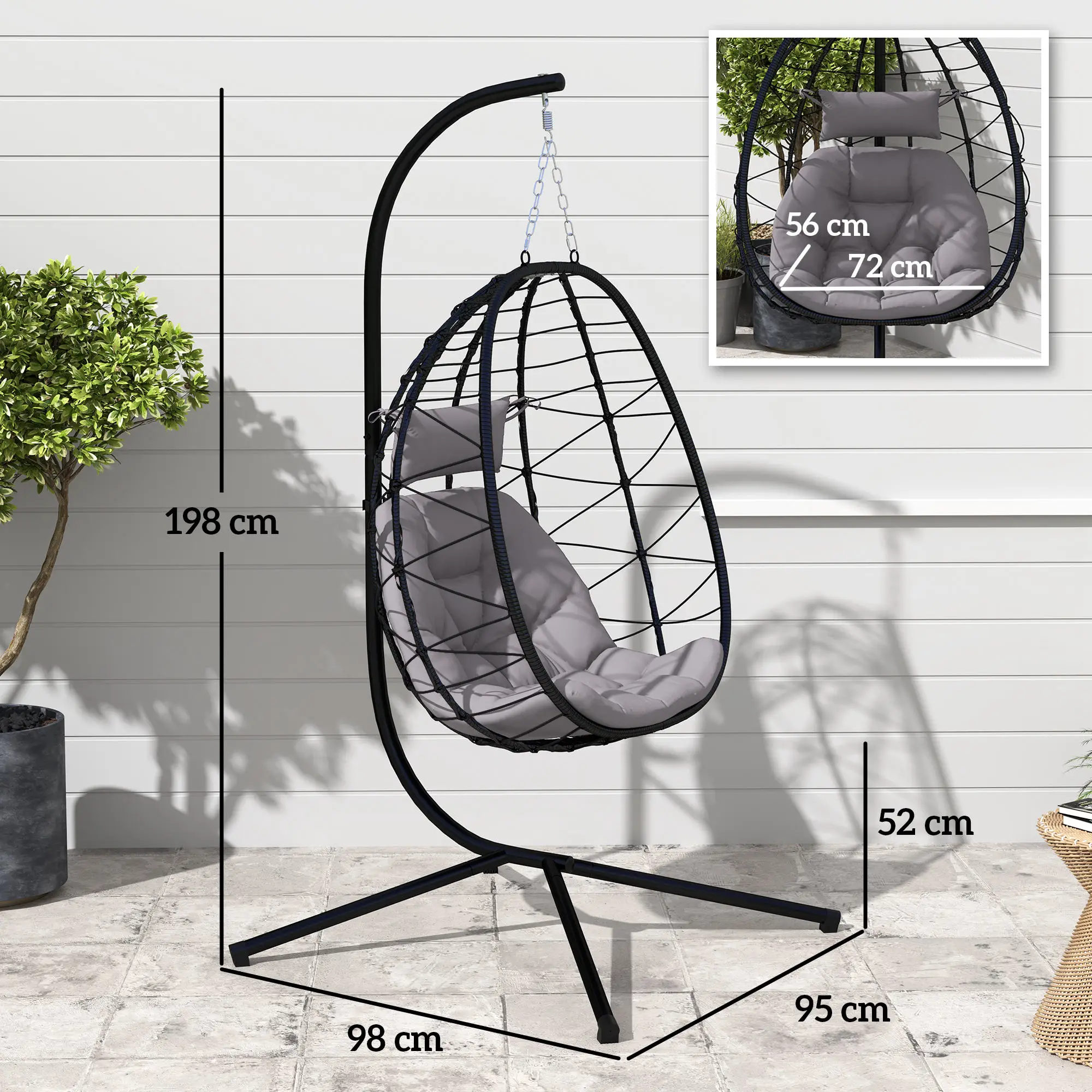 Fauteuil suspendu support coussin pliable panier – Image 3