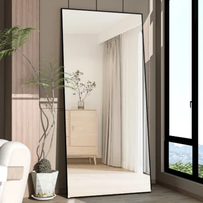 Miroir pleine longueur sur pied cadre métal noir
