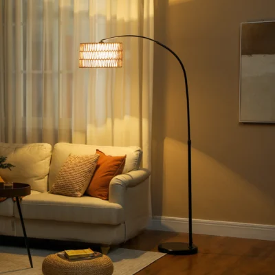 Lampe Lampadaire fibre jute base marbre 93x34x144-175 marron