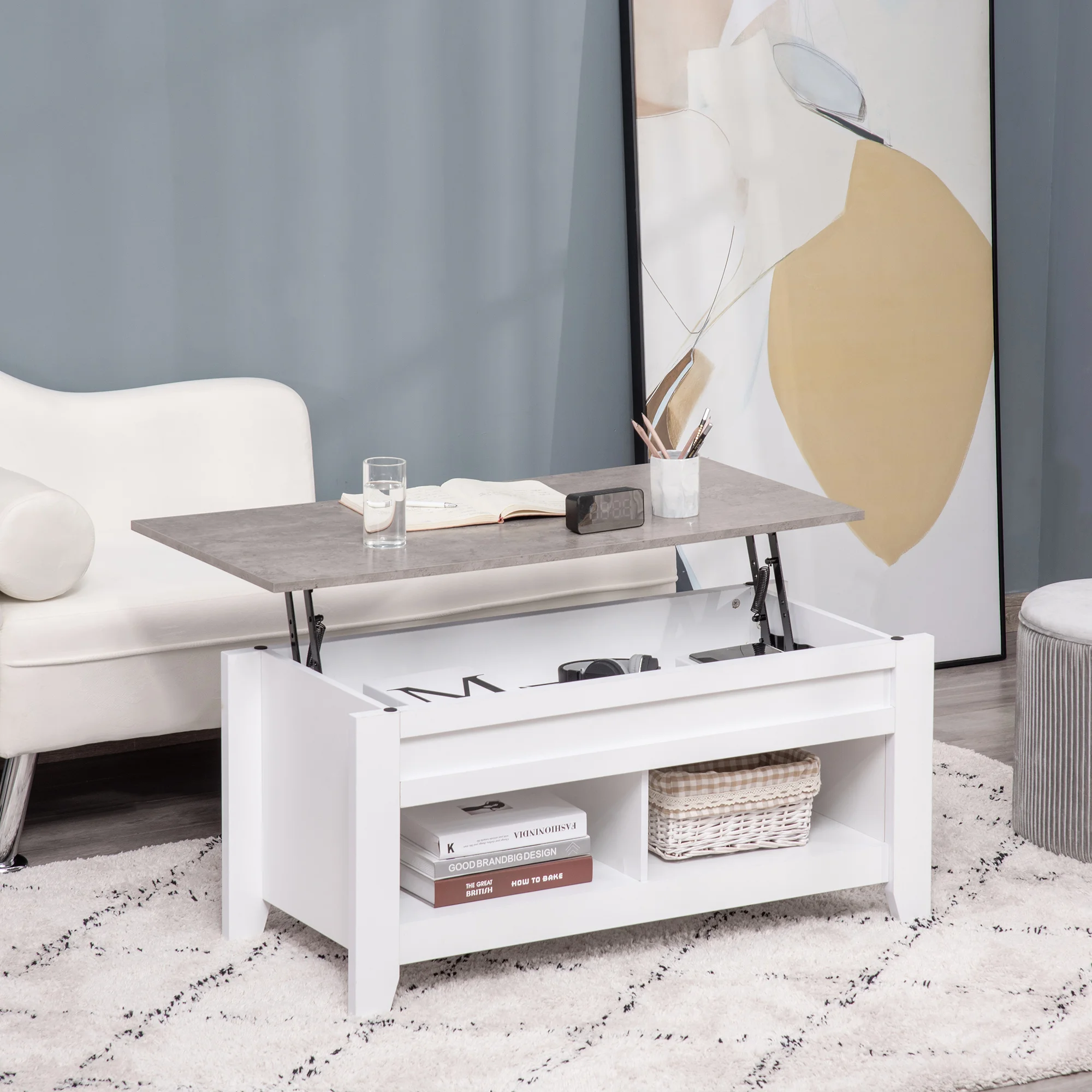 Table basse relevable 2 compartiments 105x50x49