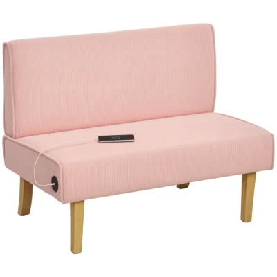Canapé 2 places velours côtelé 2 USB type-c bois 240kg 110x60x85