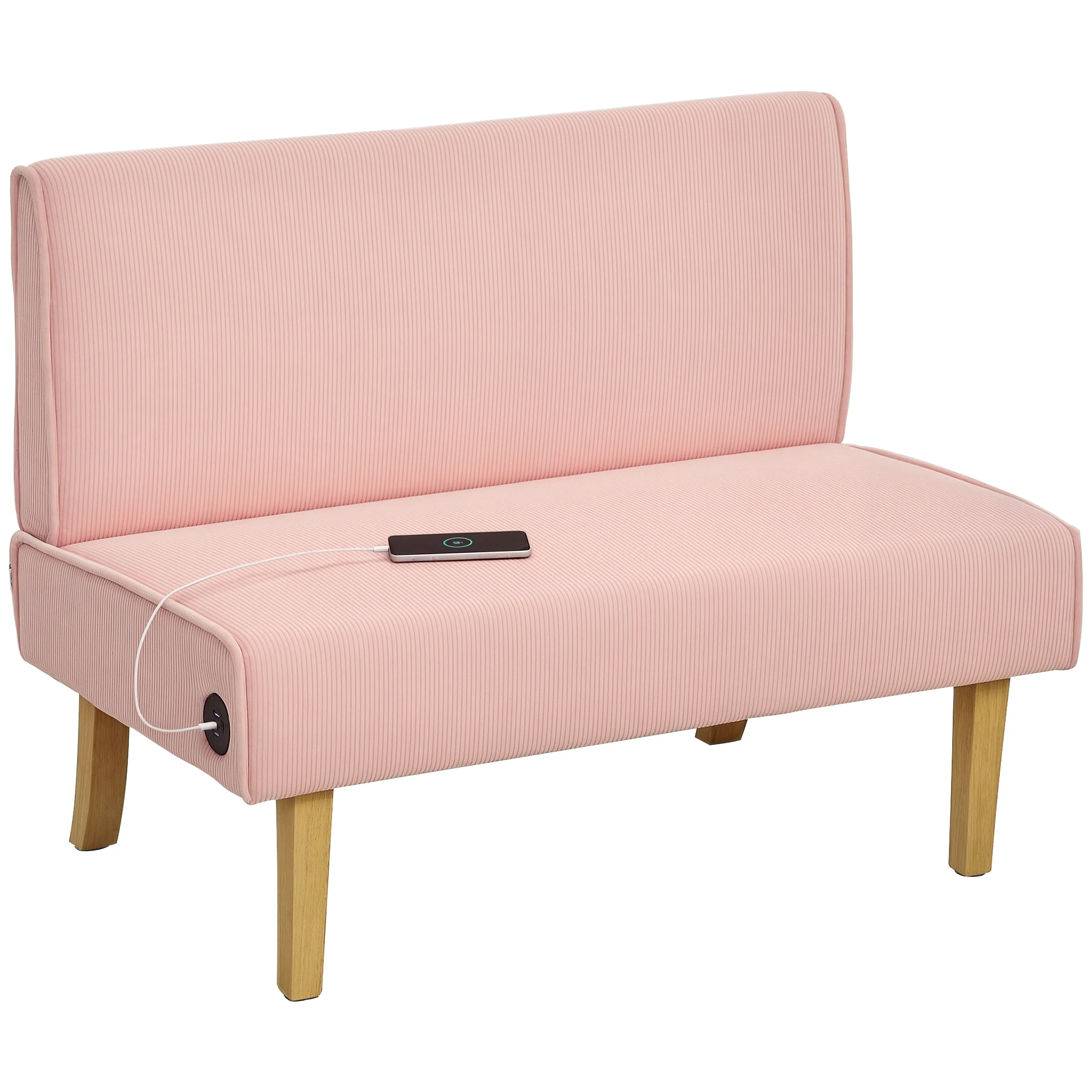 Canapé 2 places velours côtelé 2 USB type-c bois 240kg 110x60x85