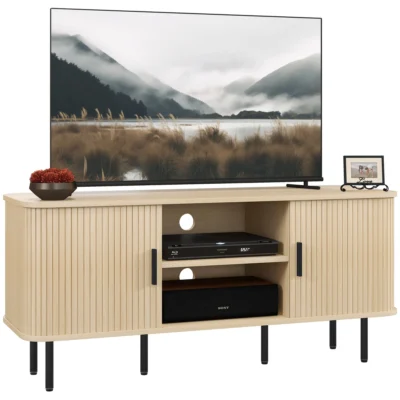 Meuble TV vintage chêne 2 portes tambour 120x40x55