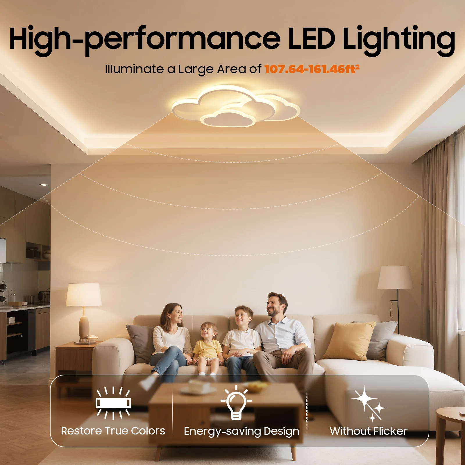 Plafonnier LED nuage 3 couleurs 52x31 chambre enfant – Image 2