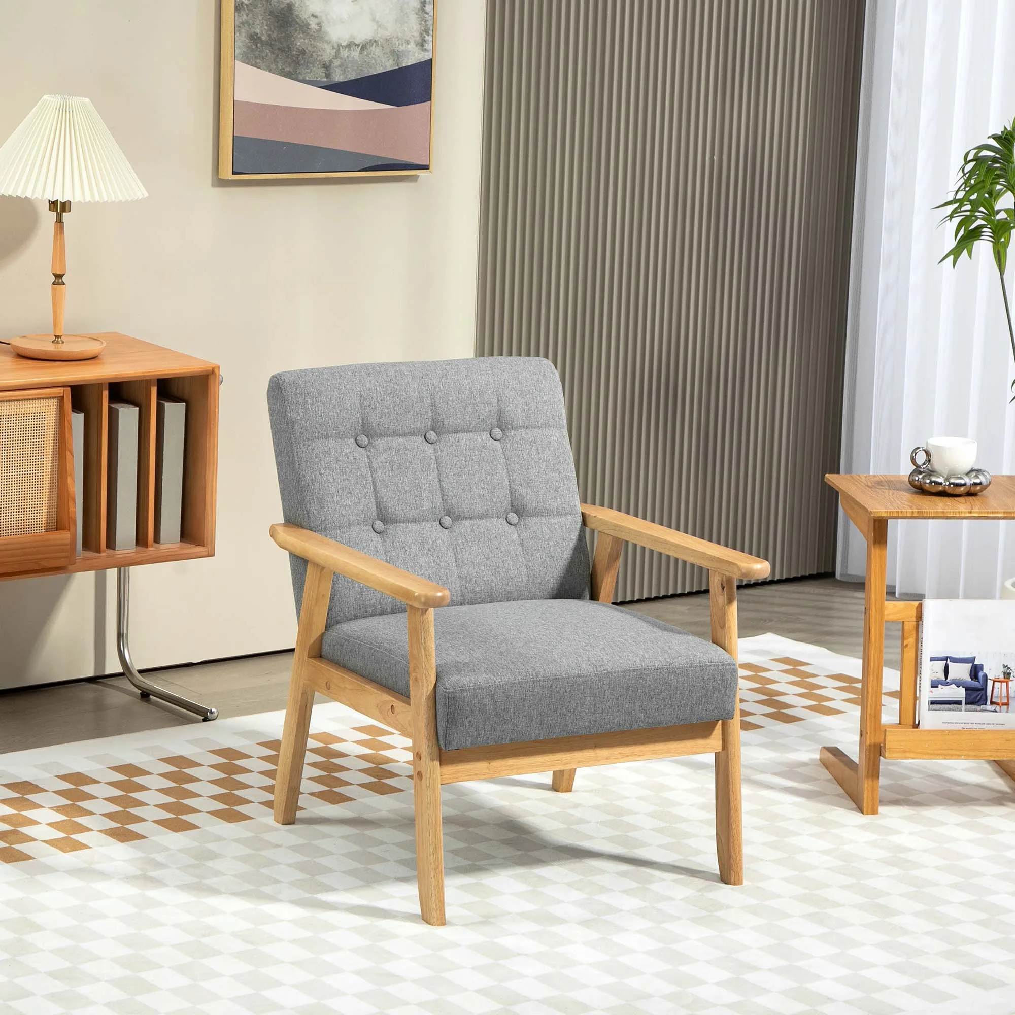 Canapé Chaise salon lin gris clair accoudoir 130kg