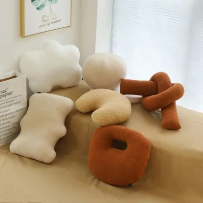 Lot de coussins Coussin de canapé en velours Teddy 3D, oreiller de forme géométrique,...