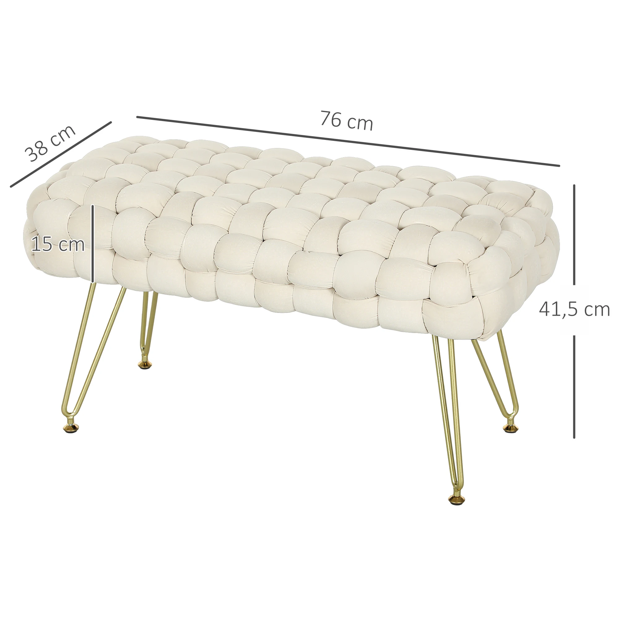 Pouf Banc chevet pieds métal assise rembourrée – Image 3
