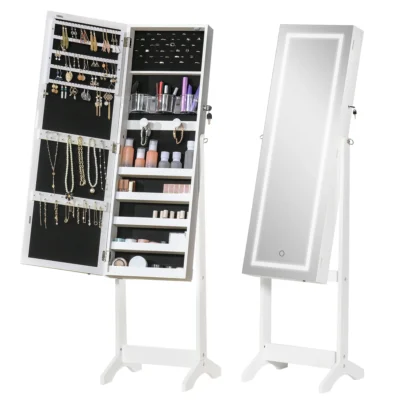 Miroir bijoux sur pied LED serrure 46x36.5x151.5 blanc
