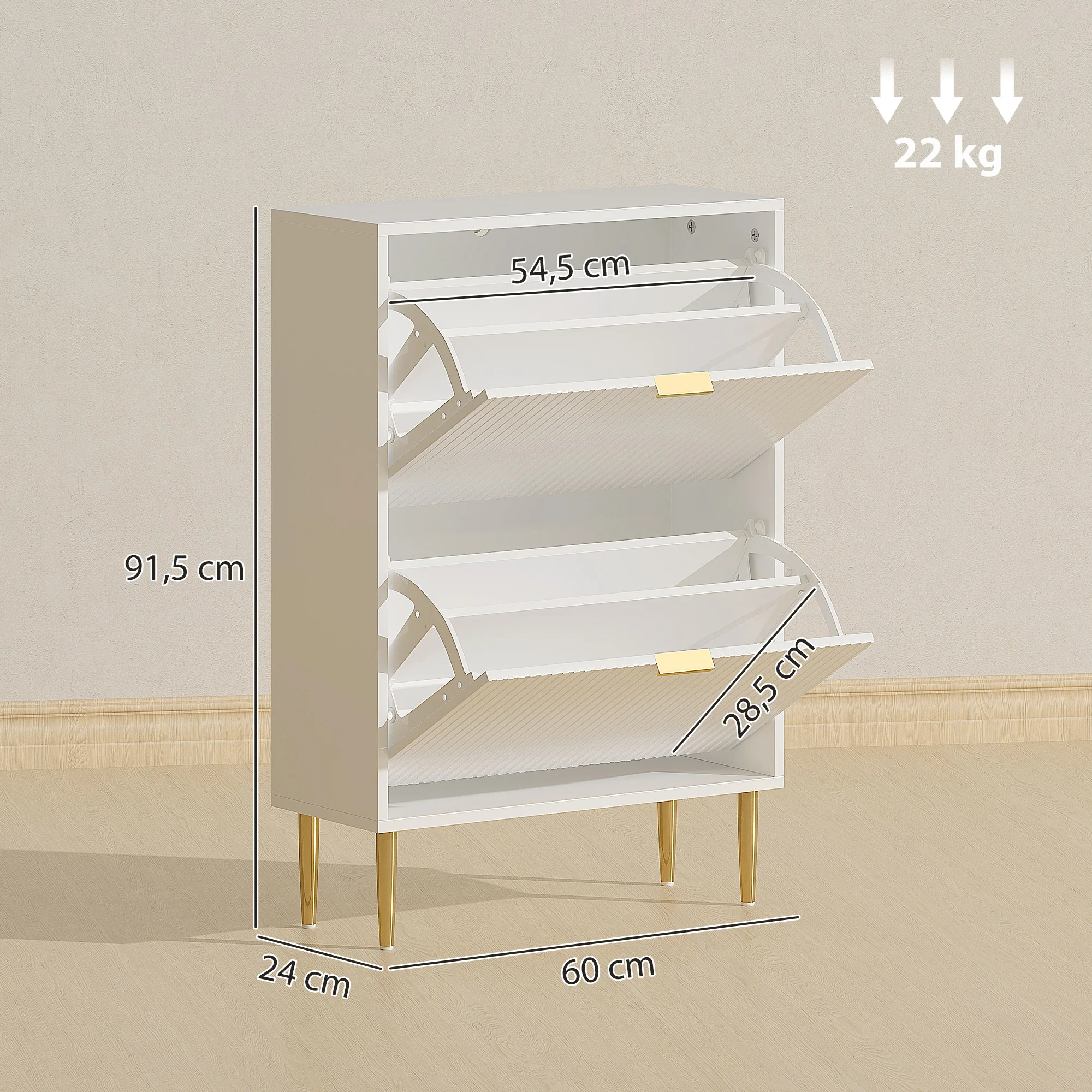 Étagère chaussures étroite portes nervures réglables blanche – Image 3