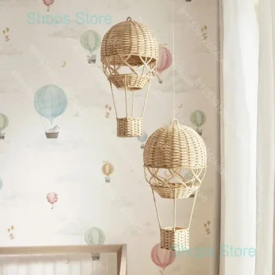 Déco chambre enfant nordique montgolfière rotin tressé main