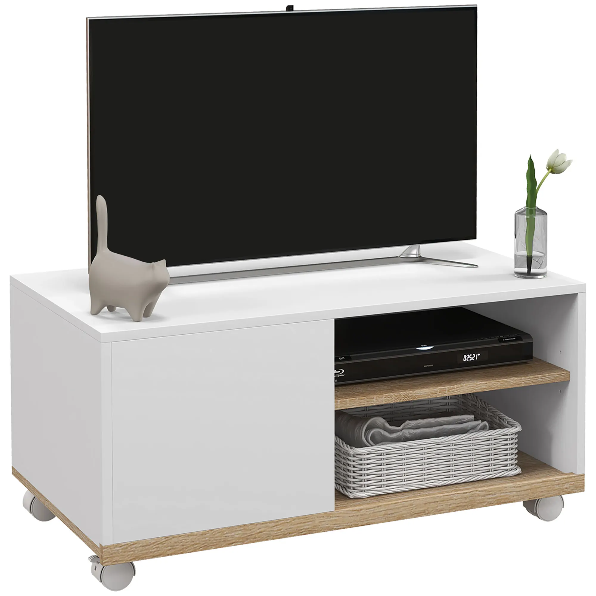 Meuble TV mobile roulettes 32po 80X45X39.5 blanc