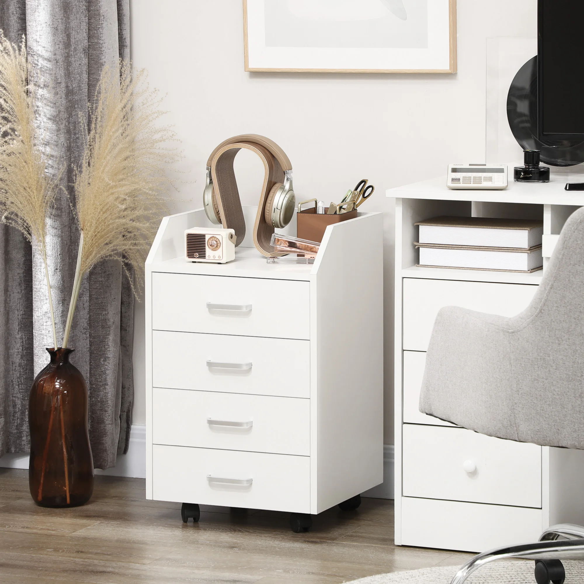 Meuble bureau 4 tiroirs 40x36x65 blanc