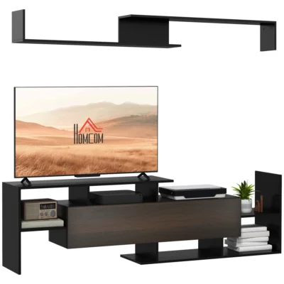 Meuble TV mural 65po + table 153.6x25x42 noir marron