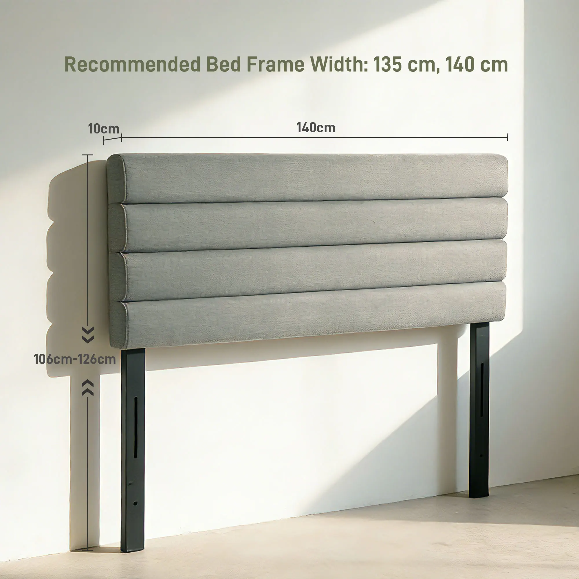 Tête lit 140cm rembourrée lin gris réglable hauteur 3 niv – Image 3
