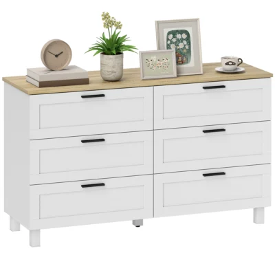 Commode 6 tiroirs pieds bois 120x38x71 blanc