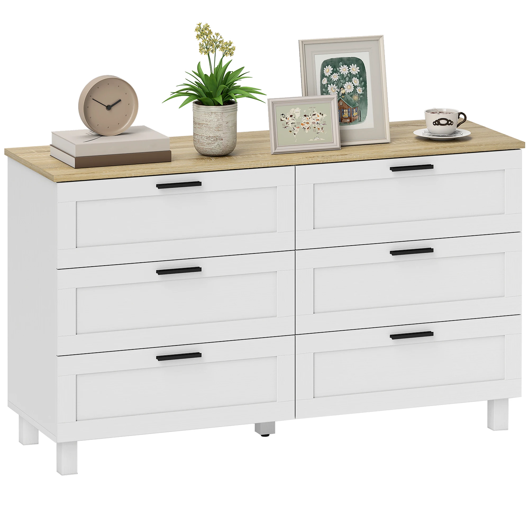 Commode 6 tiroirs pieds bois 120x38x71 blanc