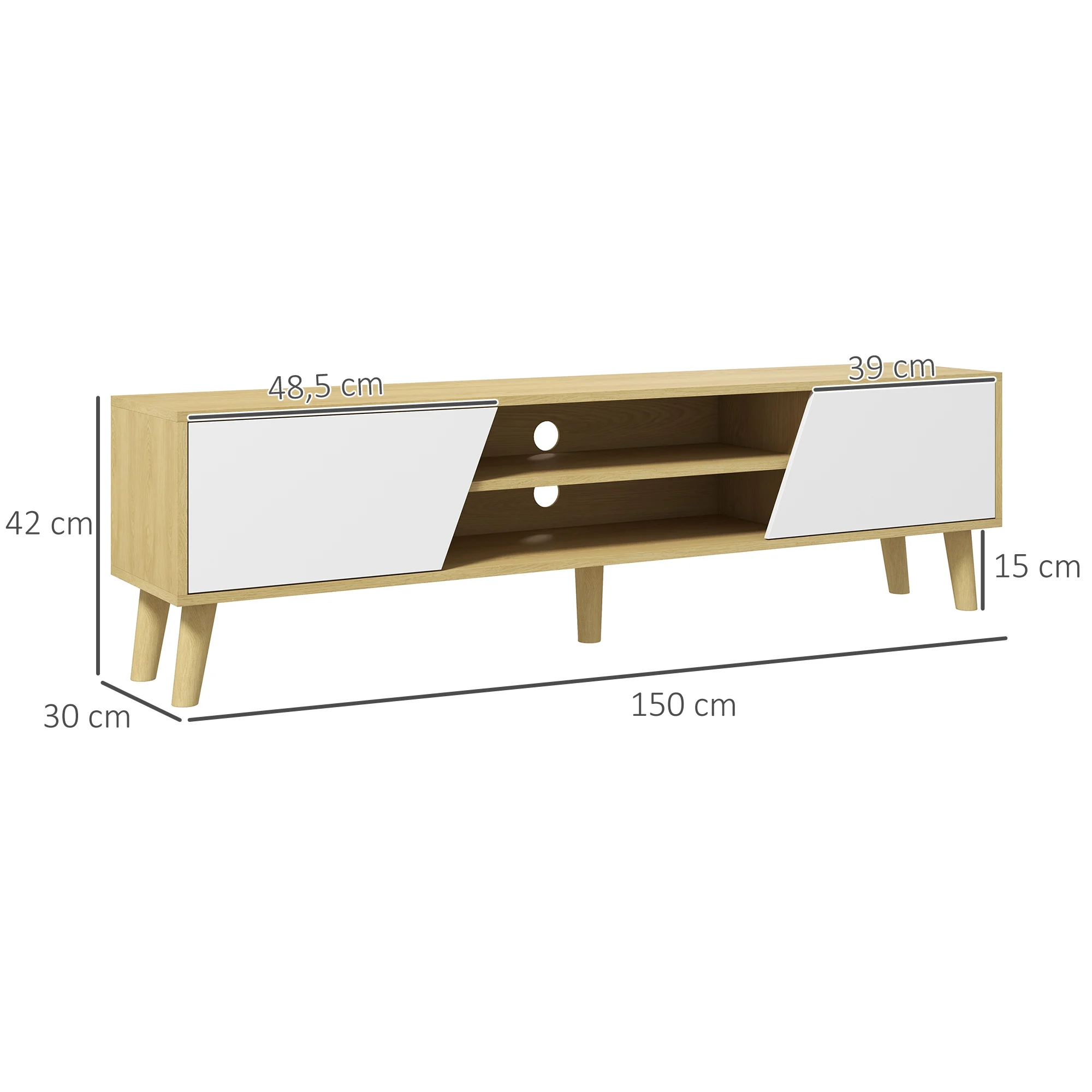 Meuble TV 5 pieds bois 150x30x42 vintage – Image 3
