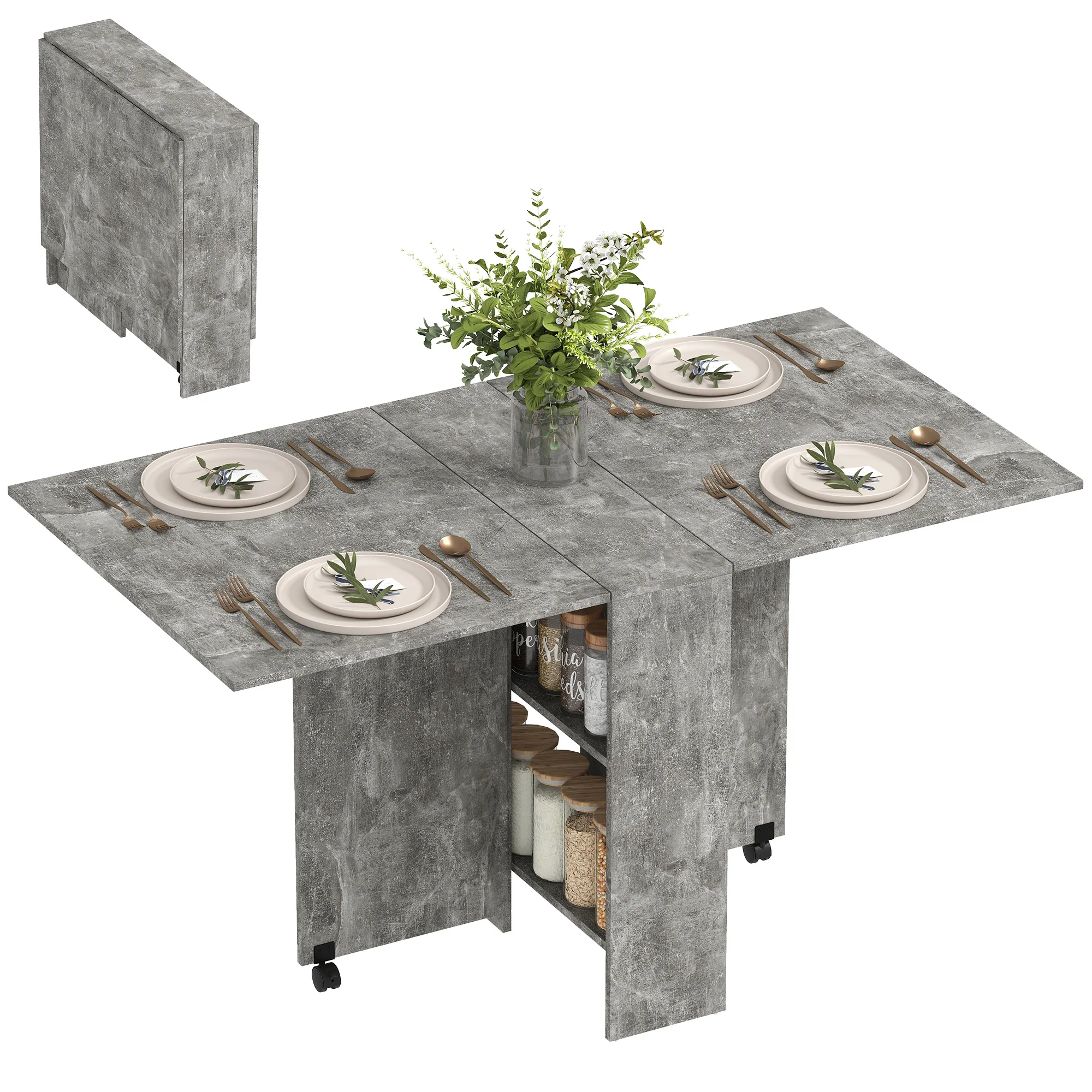 Table cuisine pliante 75x140x74 gris ciment